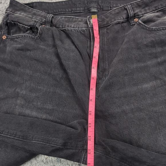 American Eagle Jeans Women 16 Black Mom Jean High Rise Distressed Stretch Denim - Picture 6 of 9